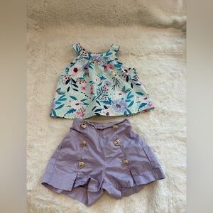 🌸5/$50🌸Girls Floral Tank Top & Lavender Button Shorts Set